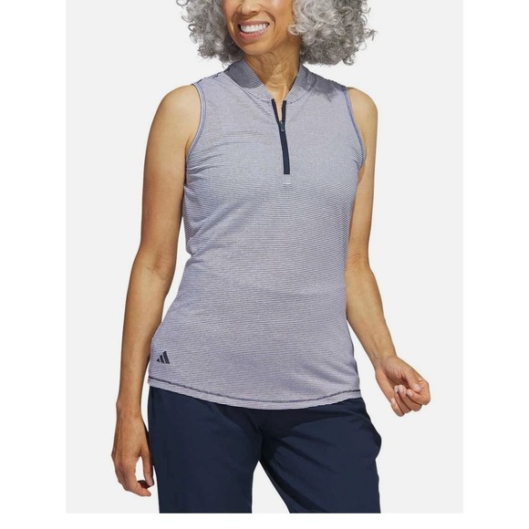 Adidas Golf Sleeveless Polo Shirt Womens Athletic Striped Mock Neck‎ Activewear - Picture 7 of 8